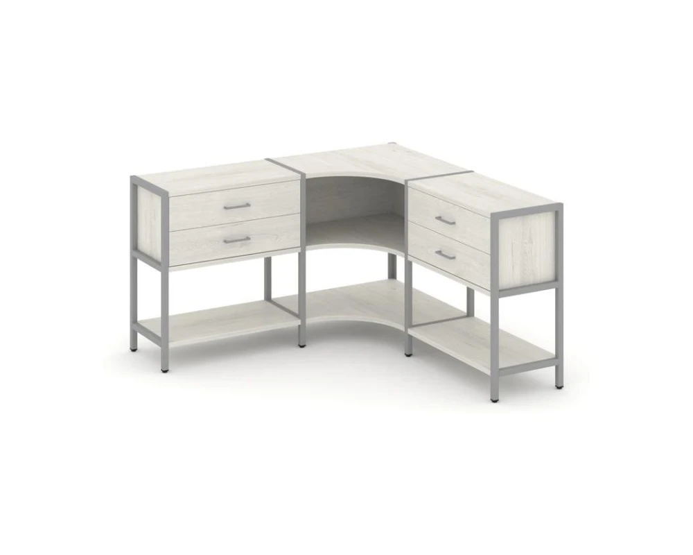 Трехсекционный угловой стеллаж двухярусный с ящиками 1590х1590х879 Шелф Систем / Shelf System