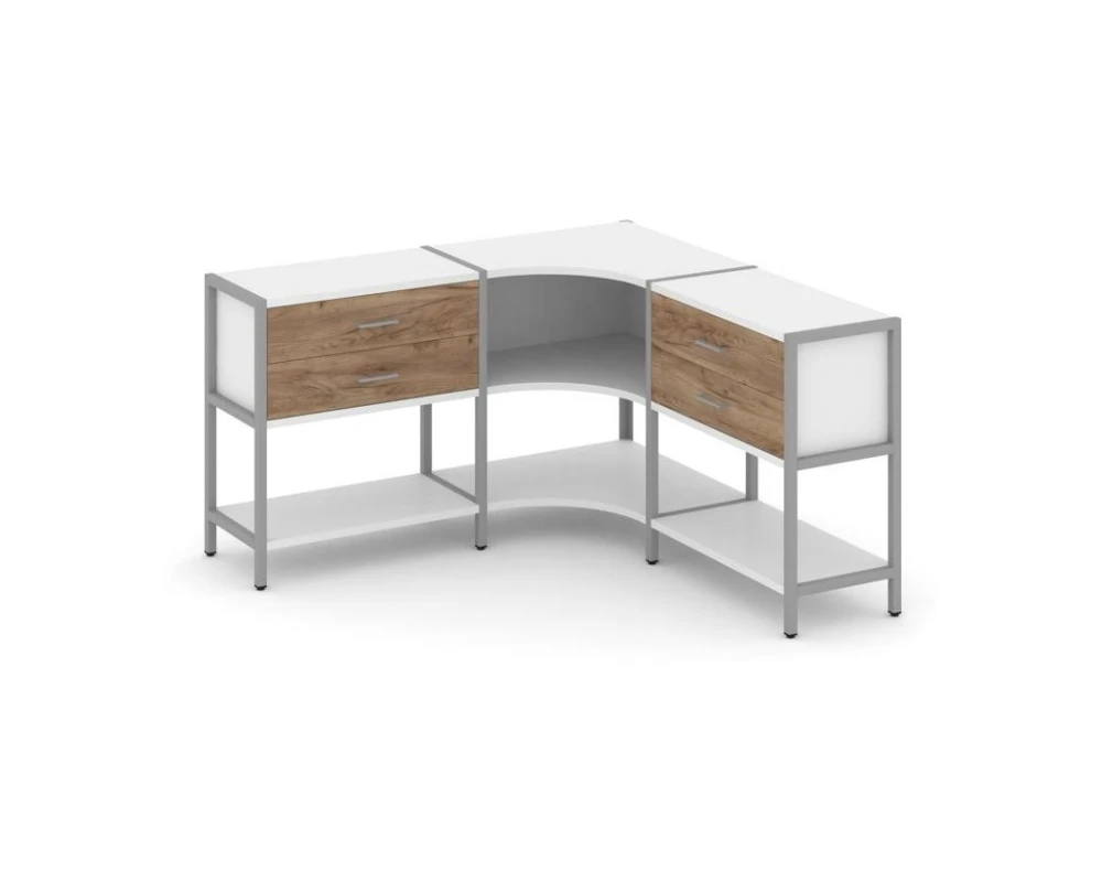 Трехсекционный угловой стеллаж двухярусный с ящиками 1590х1590х879 Шелф Систем / Shelf System