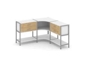 Трехсекционный угловой стеллаж двухярусный с ящиками 1590х1590х879 Шелф Систем / Shelf System images