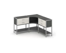 Трехсекционный угловой стеллаж двухярусный с ящиками 1590х1590х879 Шелф Систем / Shelf System images