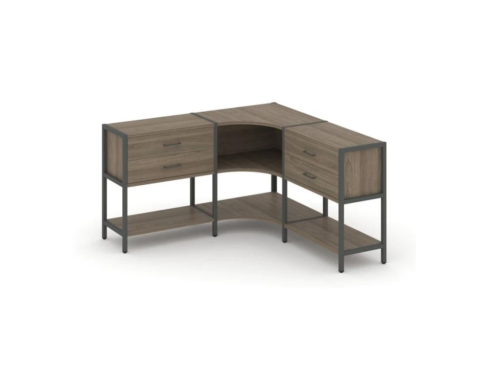 Трехсекционный угловой стеллаж двухярусный с ящиками 1590х1590х879 Шелф Систем / Shelf System