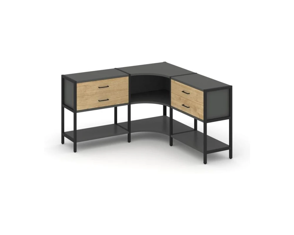 Трехсекционный угловой стеллаж двухярусный с ящиками 1590х1590х879 Шелф Систем / Shelf System