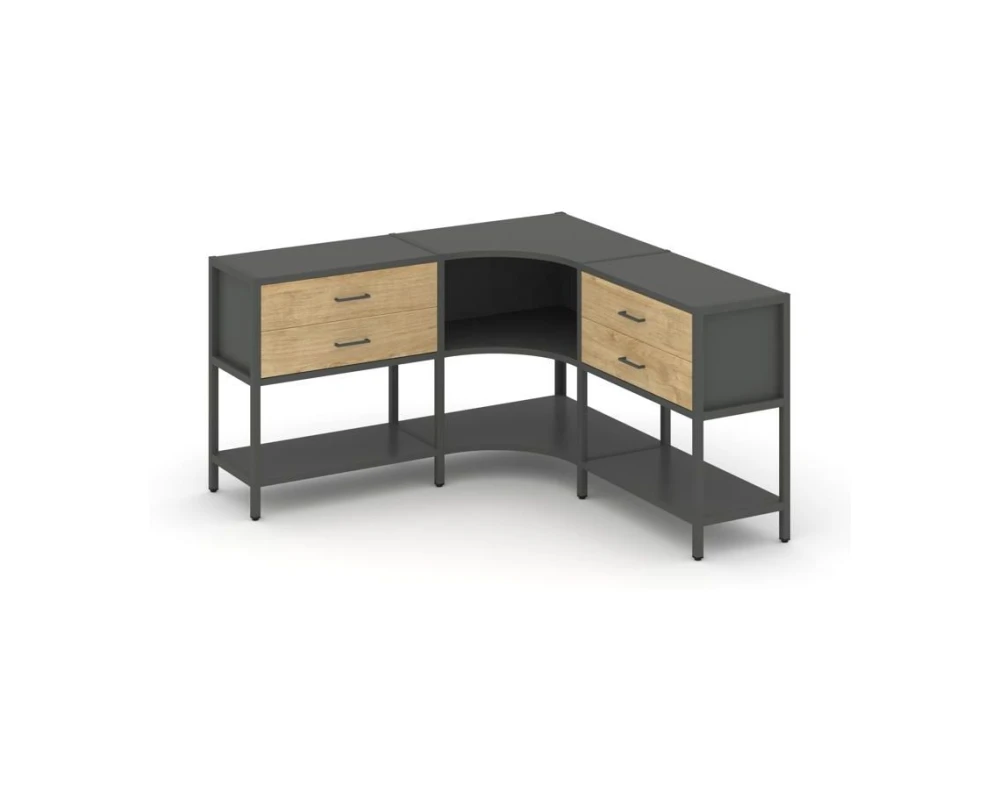 Трехсекционный угловой стеллаж двухярусный с ящиками 1590х1590х879 Шелф Систем / Shelf System