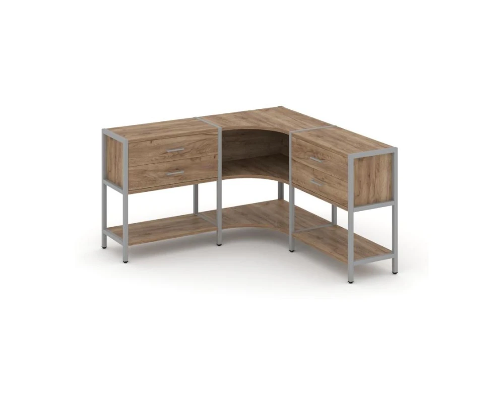 Трехсекционный угловой стеллаж двухярусный с ящиками 1590х1590х879 Шелф Систем / Shelf System