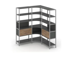 Трехсекционный угловой стеллаж пятиярусный с ящиками 1590х1590х1980 Шелф Систем / Shelf System images