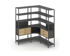 Трехсекционный угловой стеллаж пятиярусный с ящиками 1590х1590х1980 Шелф Систем / Shelf System images