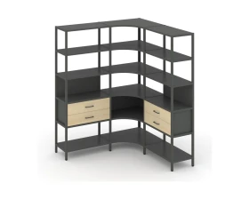 Трехсекционный угловой стеллаж пятиярусный с ящиками 1590х1590х1980 Шелф Систем / Shelf System images
