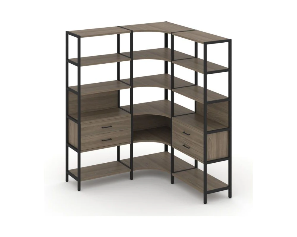 Трехсекционный угловой стеллаж пятиярусный с ящиками 1590х1590х1980 Шелф Систем / Shelf System