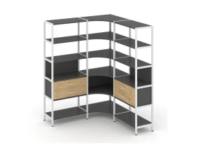 Трехсекционный угловой стеллаж пятиярусный с ящиками 1590х1590х1980 Шелф Систем / Shelf System images