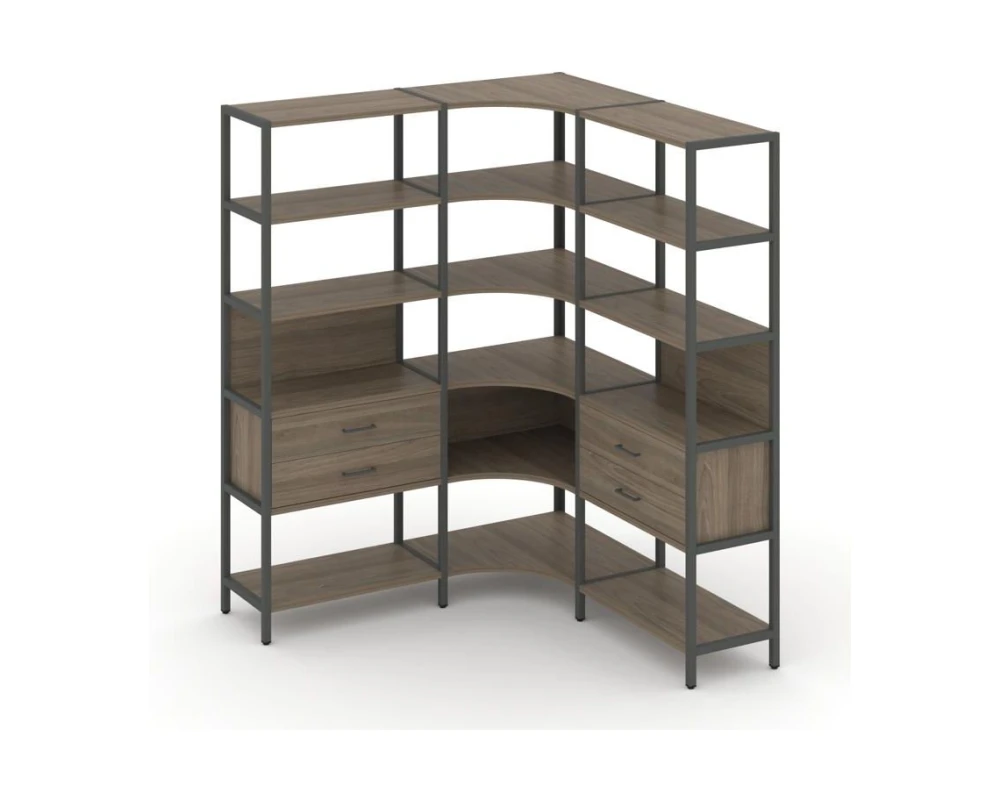 Трехсекционный угловой стеллаж пятиярусный с ящиками 1590х1590х1980 Шелф Систем / Shelf System