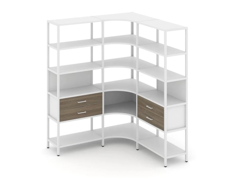 Трехсекционный угловой стеллаж пятиярусный с ящиками 1590х1590х1980 Шелф Систем / Shelf System