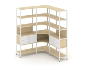 Трехсекционный угловой стеллаж пятиярусный с ящиками 1590х1590х1980 Шелф Систем / Shelf System images