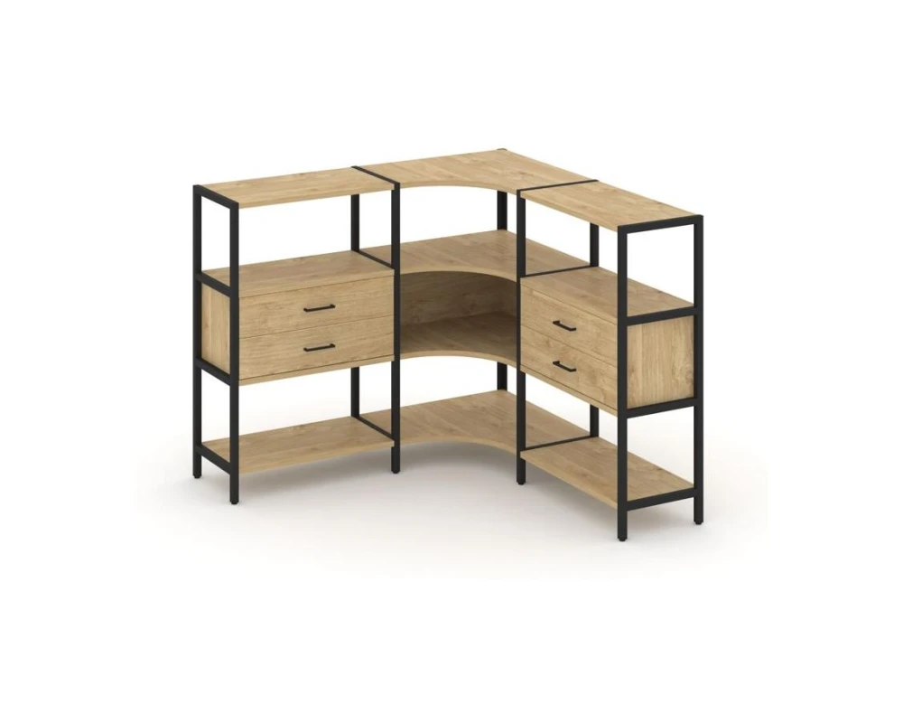 Трехсекционный угловой стеллаж трехярусный с ящиками 1590х1590х1246 Шелф Систем / Shelf System
