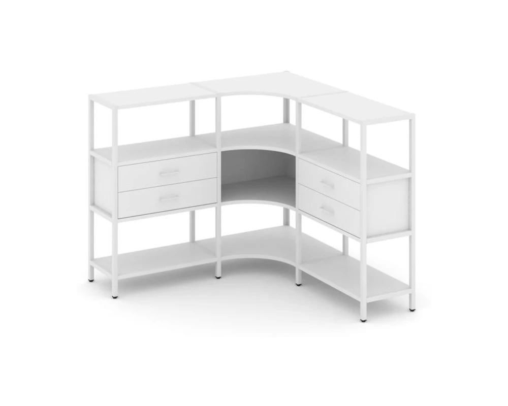 Трехсекционный угловой стеллаж трехярусный с ящиками 1590х1590х1246 Шелф Систем / Shelf System