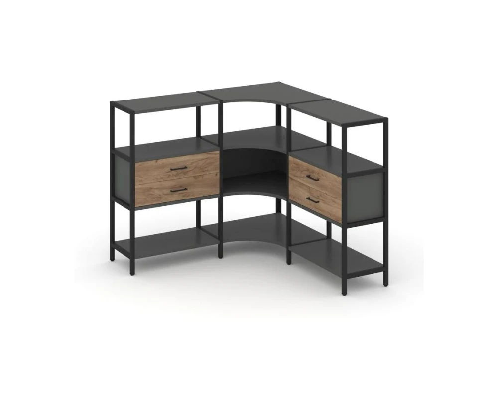 Трехсекционный угловой стеллаж трехярусный с ящиками 1590х1590х1246 Шелф Систем / Shelf System