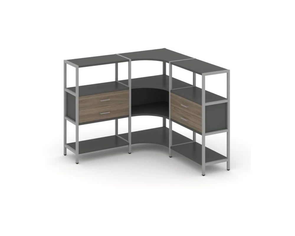 Трехсекционный угловой стеллаж трехярусный с ящиками 1590х1590х1246 Шелф Систем / Shelf System
