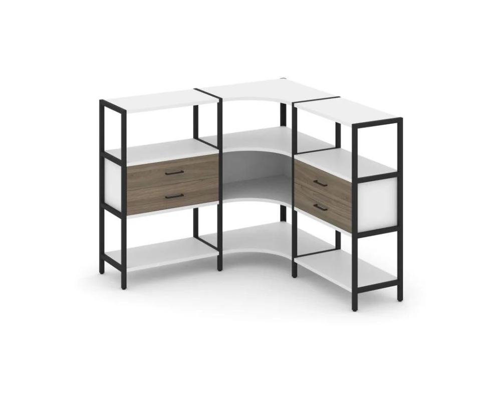 Трехсекционный угловой стеллаж трехярусный с ящиками 1590х1590х1246 Шелф Систем / Shelf System