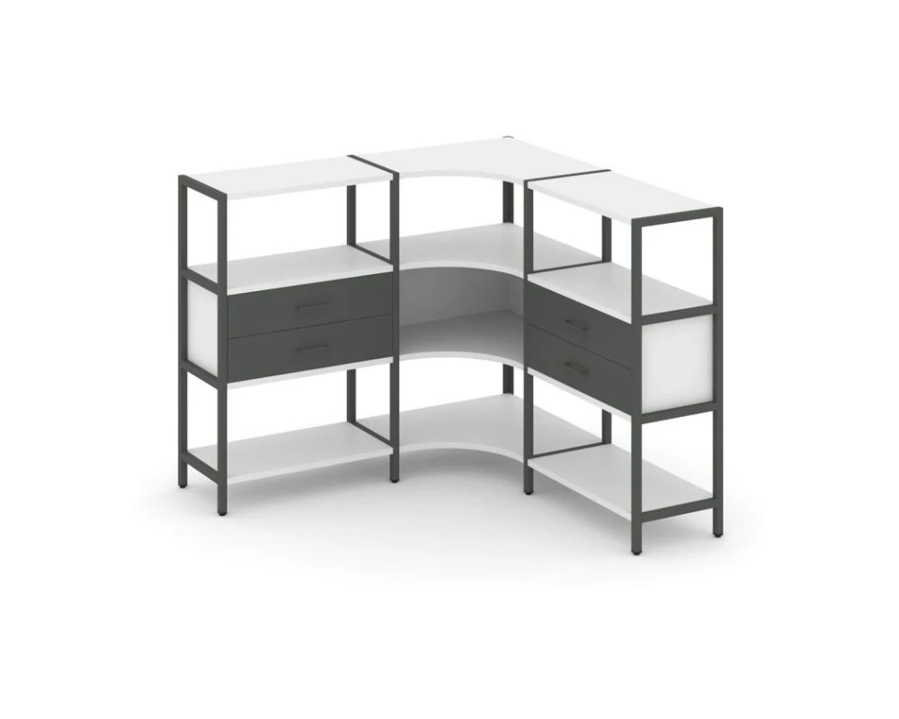 Трехсекционный угловой стеллаж трехярусный с ящиками 1590х1590х1246 Шелф Систем / Shelf System