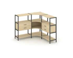 Трехсекционный угловой стеллаж трехярусный с ящиками 1590х1590х1246 Шелф Систем / Shelf System images