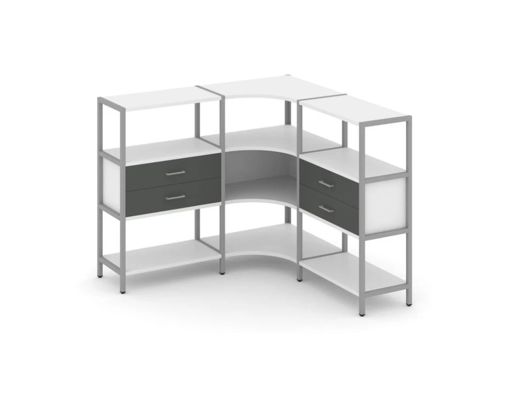 Трехсекционный угловой стеллаж трехярусный с ящиками 1590х1590х1246 Шелф Систем / Shelf System