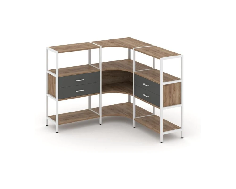 Трехсекционный угловой стеллаж трехярусный с ящиками 1590х1590х1246 Шелф Систем / Shelf System