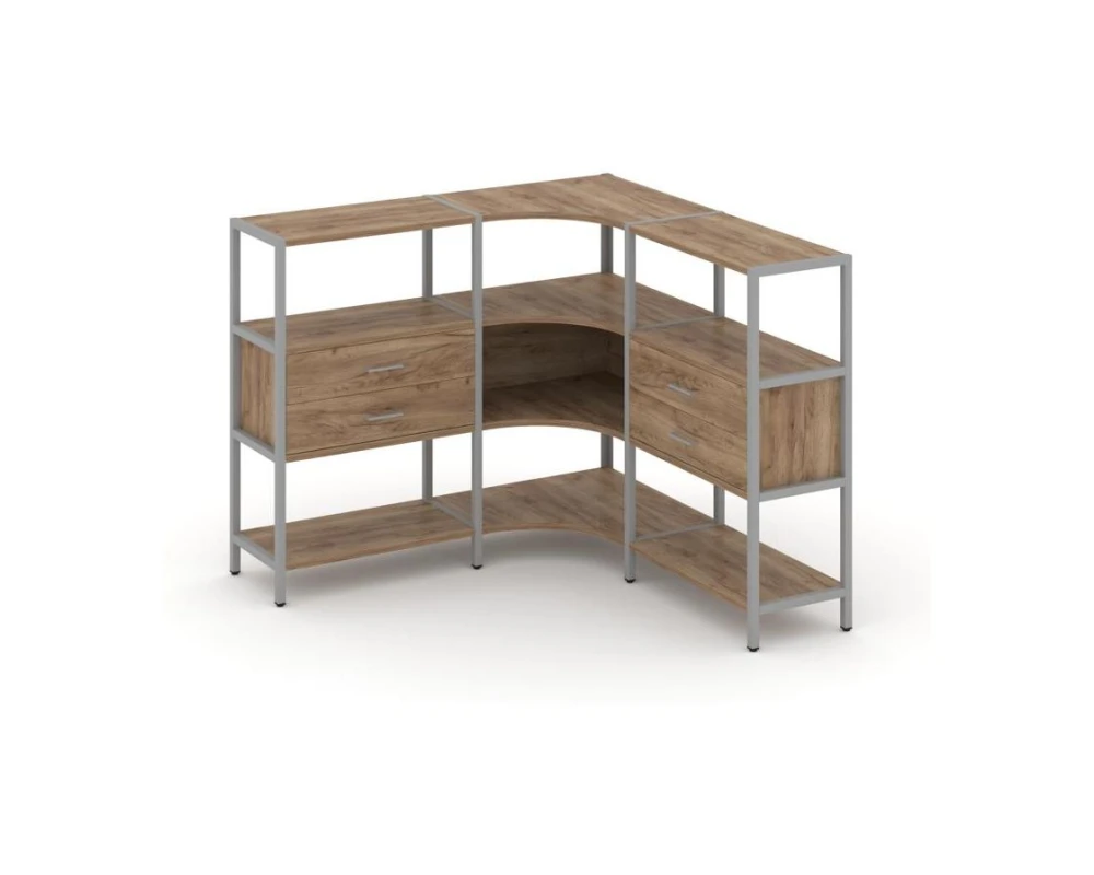 Трехсекционный угловой стеллаж трехярусный с ящиками 1590х1590х1246 Шелф Систем / Shelf System