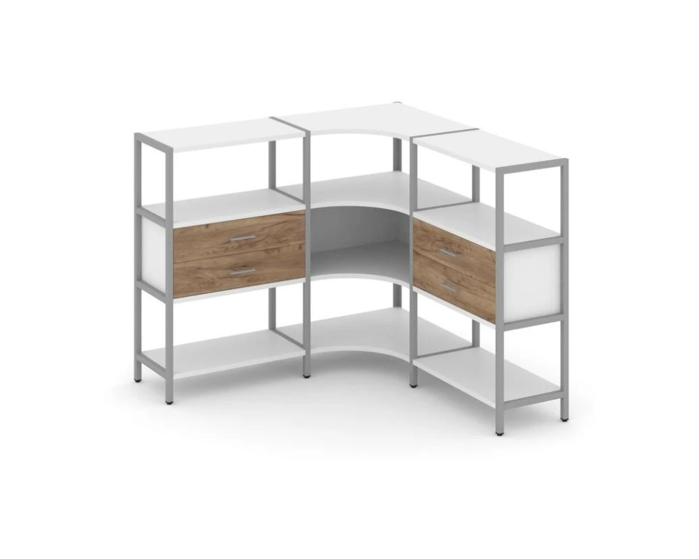 Трехсекционный угловой стеллаж трехярусный с ящиками 1590х1590х1246 Шелф Систем / Shelf System