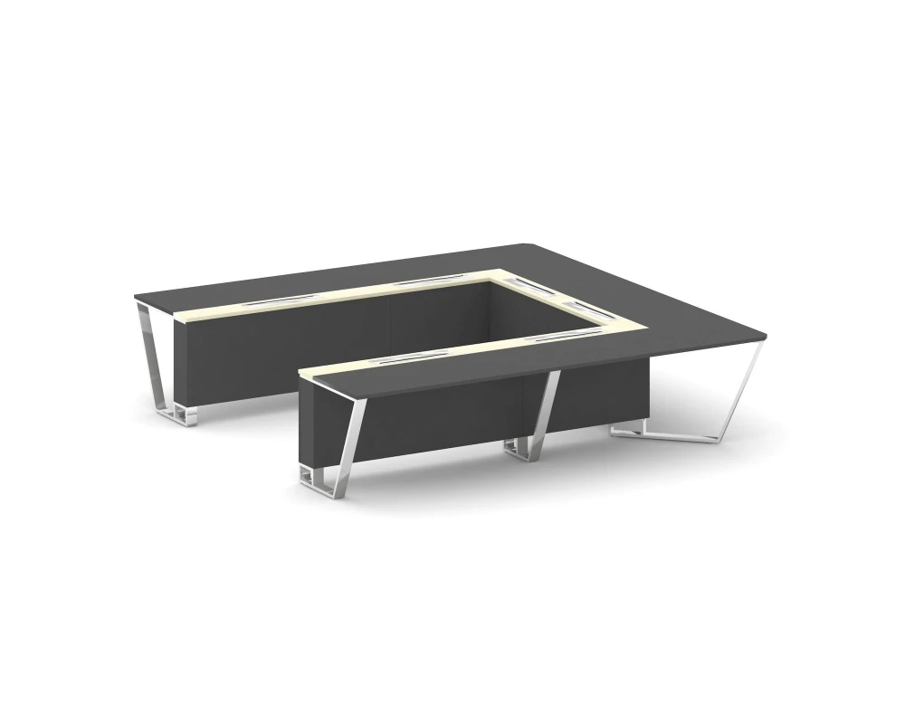 Стол переговорный П-образный ЛДСП/нерж. сталь/МДФ 3200x3200x750 Стил Мит / Steel Meet