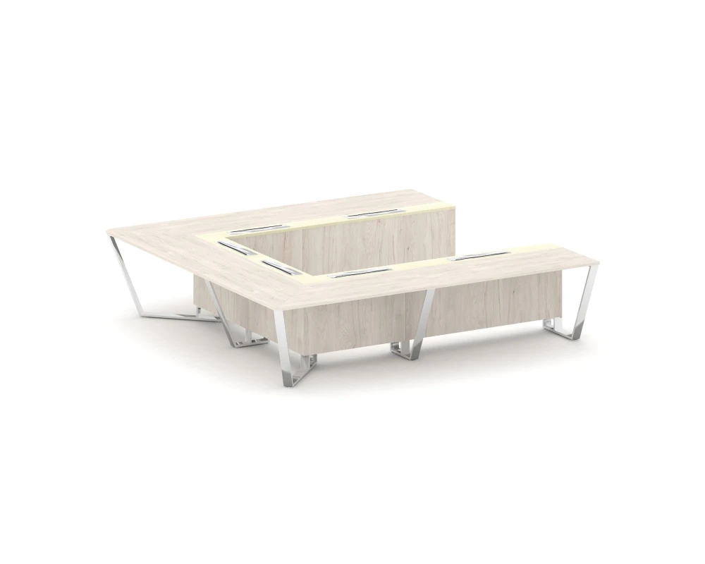 Стол переговорный П-образный ЛДСП/нерж. сталь/МДФ 3200x3200x750 Стил Мит / Steel Meet