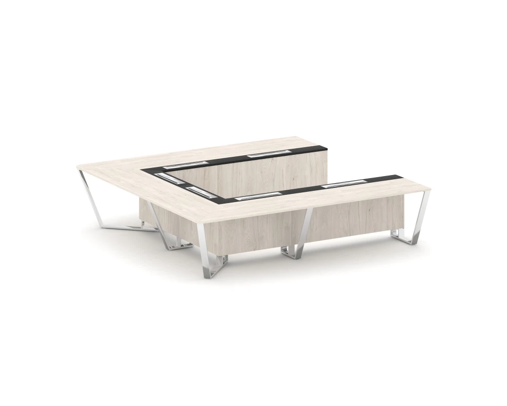 Стол переговорный П-образный ЛДСП/нерж. сталь/МДФ 3200x3200x750 Стил Мит / Steel Meet