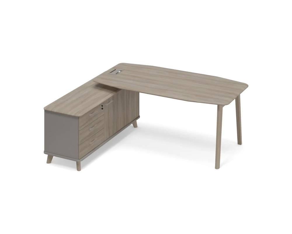 Стол руководителя левый (тип 2) WOOD на опорной тумбе Time Wood