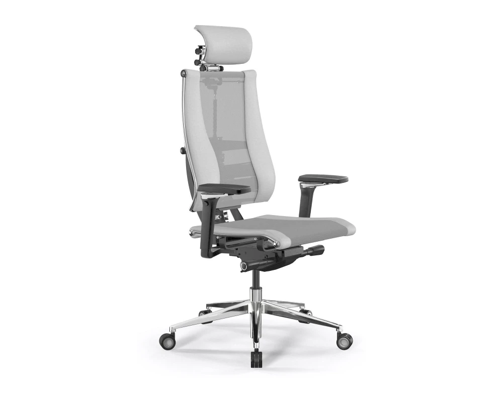 Кресло Y 4DF B2-14D M26.B35.G25.W04 (подгл.1) Сетка/Экокожа, Светло-серый/Белый